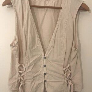 XL Women's Free People Cream Lala Lace Up Vest with Buttons